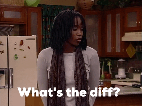 TV gif. Erika Alexander as Maxine has a defeated expression on her face as she shrugs, and says, “What’s the diff?”