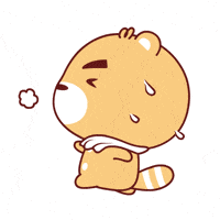 Kawaii gif. Red panda with an oversized head runs, sweat dripping off of his head as he works hard to move his tiny legs fast enough.