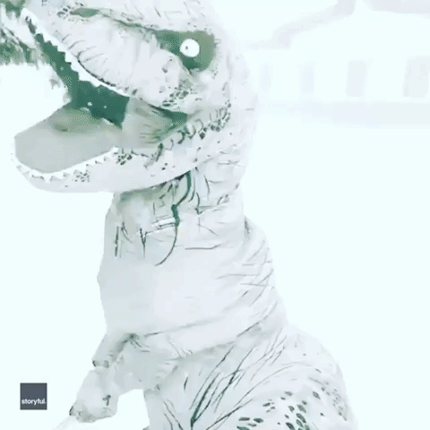 Excited 'T-Rex' Frolics in North Dakota Blizzard