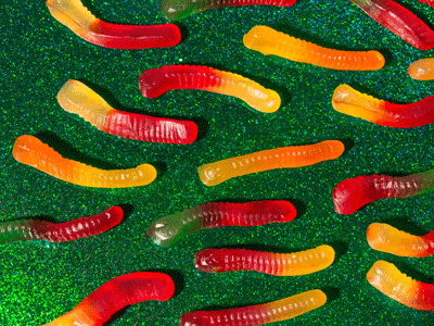 Gummy Worms Food GIF by Phyllis Ma