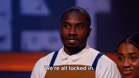 Reality TV gif. A contestant on Next Level Chef nods his head and says, “We're all locked in. We're ready to roll.”