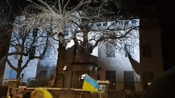 Videos Opposing Invasion of Ukraine Projected on to Russian Embassy in London