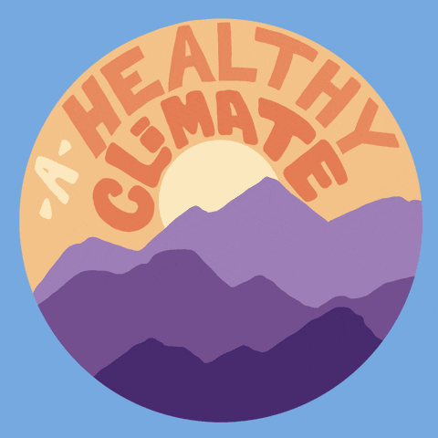 Digital art gif. On one side of a spinning circle is an illustration of purple mountains against a rising sun with the words "A healthy climate." On the other side of the circle is an illustration of the U.S. Capitol building with the words, "Needs a healthy democracy." The circle is spinning against a blue background.