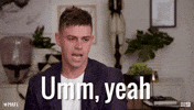 Reality TV gif. Michael on Married at First Sight Australia looks around nervously, avoiding eye contact as he says, “Umm, yeah.”