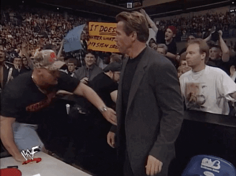 happy arnold schwarzenegger GIF by WWE