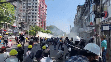 Police Attempt to Disperse Protesters in Yangon