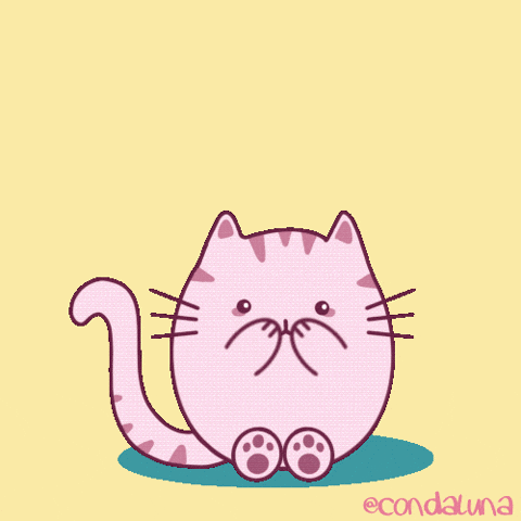 Illustrated gif. Mauve-colored striped cat sits on a patch of grass, but on its butt like a human, blowing kisses that become hot pink hearts and float away.