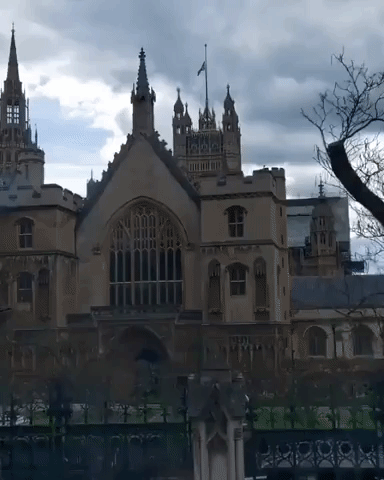 Flag Flies at Half-Staff Above British Parliament's Palace of Westminster