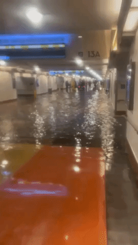 Los Angeles Union Station Pedestrian Tunnel Flooded After Heavy Rain
