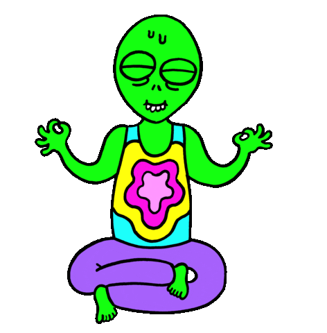 Aliens Meditation Sticker by Russell Taysom