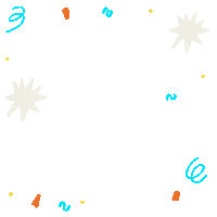 Text gif. Orange and yellow balloon words reading "Celebrate what's possible" appear buoyantly on a transparent background around graphic confetti.