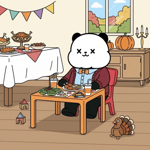 Kids Table Thanksgiving Dinner GIF by Kanpai Pandas