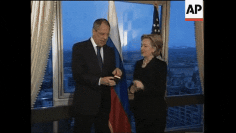 jjsmith61453 giphygifmaker hillary reset button reset button did not say reset with russia GIF