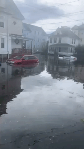 Cars Submerged by Flooding in Eastern Massachusetts