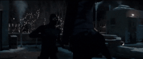 Yelena throwing Kate off a building, with a safe line