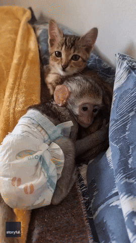 Orphaned Baby Monkey and Rescue Kitten Become Inseparable Friends