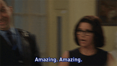 TV gif. Tony Hale as Gary grins awkwardly as he nods towards someone. Text, "Amazing. Amazing."