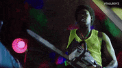 TallBoyz neon violence weapon chainsaw GIF