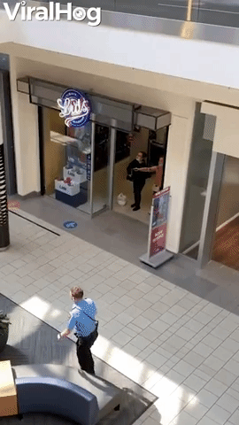 Man Casually Strolls Past Woman Pointing Gun Inside Mall