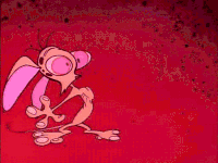 Cartoon gif. Ren Höek from The Ren and Stimpy Show presses against a red wall looking speechless, his heart pumping in and out of his body.
