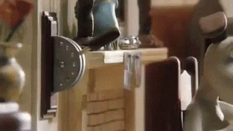 sk82jack giphygifmaker wallace and gromit bed waking lever GIF