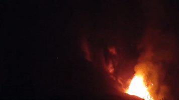 Lava Gushes Out of Volcano at Night on La Palma