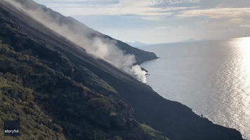 Lava Slides Into the Sea After Mount Stromboli Erupts