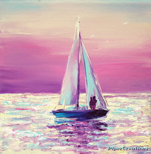 Pipercreations Sailing Sailboat Water Birds Nature Oilpainting Art GIF