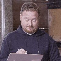 Video gif. Thomas Aldridge, as Ron in Harry Potter and the Cursed Child, ponders something then gets a quizzical look on his face as if to say, “What?”