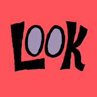 Illustrated gif. The word, "Look," expands and shrinks. The O's in the word turn into eyes and the L has a mouth coming out from the bottom. 