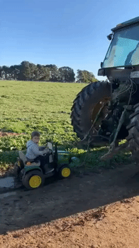 'I’m Bogged Dad': Boy on Mini-Tractor Towed From Mud on Victoria Farm
