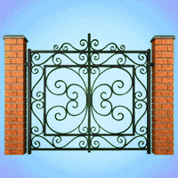 Text gif. Black iron gate with an intricate, swirling design swings open to reveal expanding text with an orange to yellow gradient. Text reads, "You're Welcome."