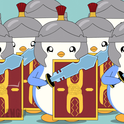 Huddle Up War GIF by Pudgy Penguins