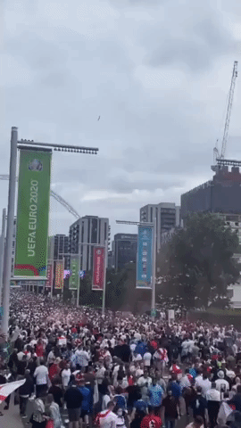 Fans Spotted on Rooftop Near Wembley as Crowd Breaks Through Stadium Barriers