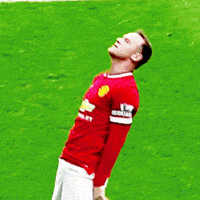 Sports gif. Manchester United soccer player Wayne Rooney intentionally collapses on his back, stretching himself out on the grass and staring up at the sky in exhaustion.