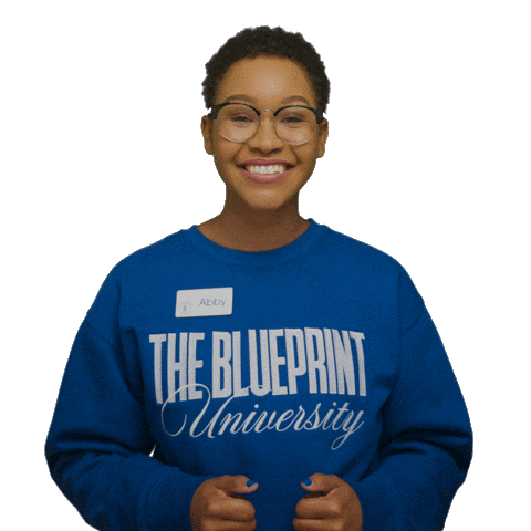 BLUEPRINTUNIVERSITY girl blue woman yay Sticker