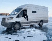 travelerstale travelers tale van ice fishing van frozen lake GIF