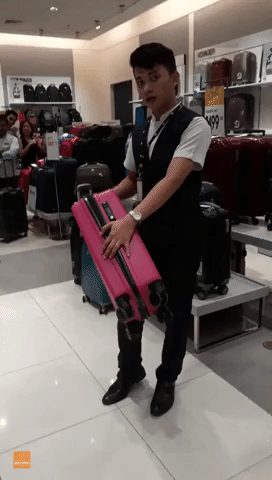Luggage Salesman Stuns Shoppers With Incredible Demonstration That Ends in Splits