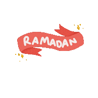 Sticker gif. Text, 'Ramadan,' is written on a red banner that moves up and down with yellow stars next to it.