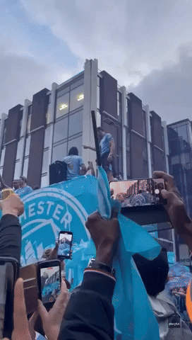 Manchester City Star Nearly Falls From Bus During Trophy Celebrations