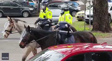 Mounted Police Officers Patrol Quarantined Public Housing in Melbourne
