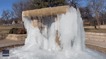 Texas Cold Snap Transforms Fountain into Spectacular Ice Sculpture