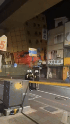 Leaning Building Cordoned Off After Earthquakes Rattle Taiwan's East Coast