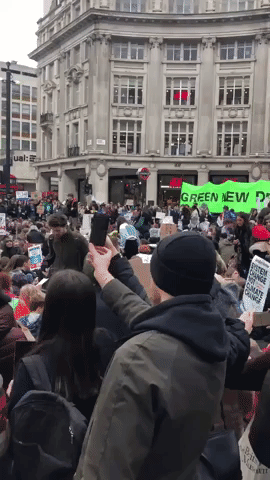 Youth Climate Protest Blocks London's Oxford Circus