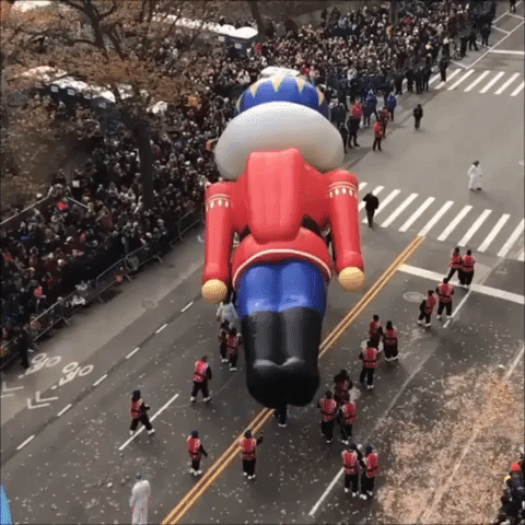 Nutcracker Balloon Wavers in Wind at Macy's Thanksgiving Parade