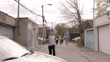 TallBoyz jump slide slow motion running away GIF