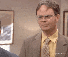 The Office gif. Rainn Wilson as Dwight stands behind Steve Carrell as Michael Scott and looks solemn as he says, "We had our chance and we killed it," then walks away.