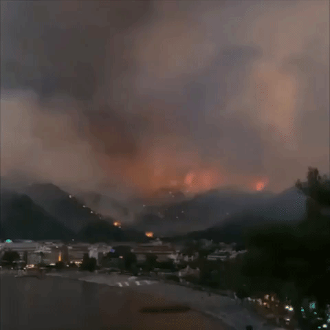 Wildfire Burns in Hills Above Turkish Resort