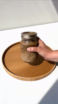 Iced Hojicha Latte in a Mason Jar