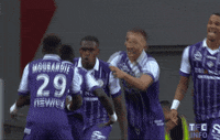 happy #happiness #ligue 1 #reaction #soccer #football #club #tfc #toulouse fc #diop #goal GIF by Toulouse Football Club